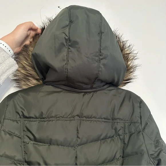 Michael Kors Coat Olive Green Faux Fur Hood Women's Medium - Picture 4 of 13